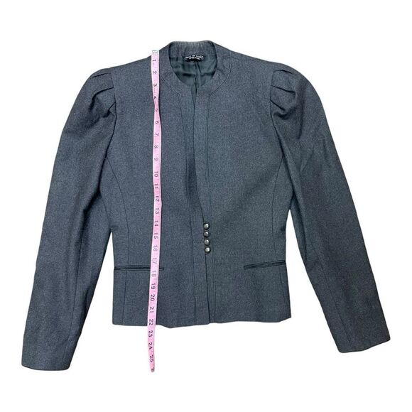 Vintage Tahari Gray Blazer Wool Mandarin Collar Size 4 Puff Sleeves - Picture 5 of 8